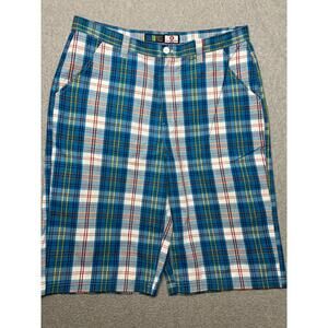 Southpole Shorts Men's 38 Green Plaid Baggy Y2K Long Inseam Streetwear Loose